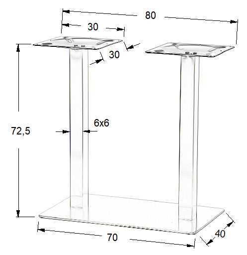 Pied de table en acier inoxydable SH-3003-1/S/6 brushed - 70x40 cm