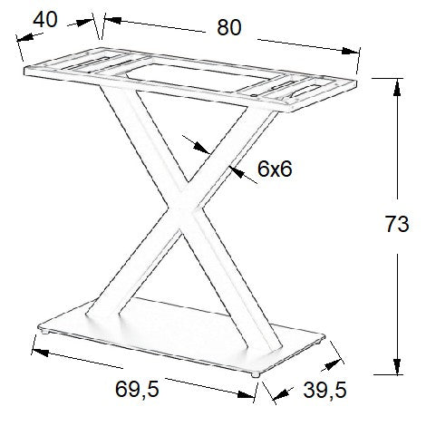 Pied de table en acier SH-3007-2/B - 69,5x39,5 cm