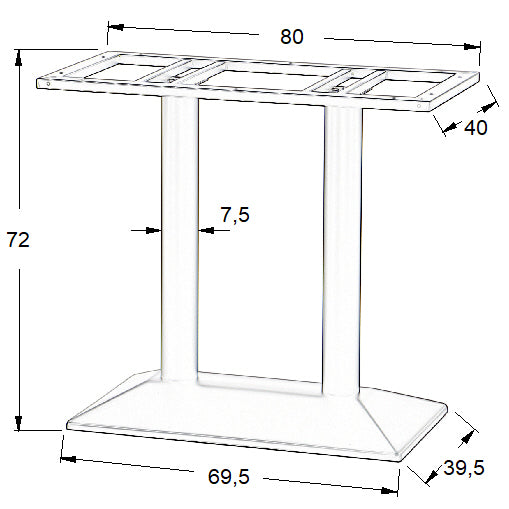 Pied de table en acier SH-4001-2/B - 69,5x39,5 cm